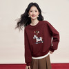 【1/21新品】熙世界「马上花财」小马图案红色卫衣女秋冬氛围感假两件圆领上衣 商品缩略图2