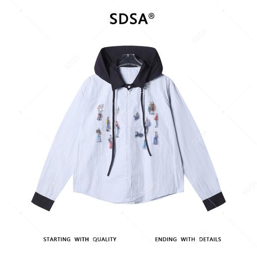SS31227SDSA男士秋冬新款痞帅男装美式撞色人物印花连帽衬衫百搭宽松衬衣 商品图1