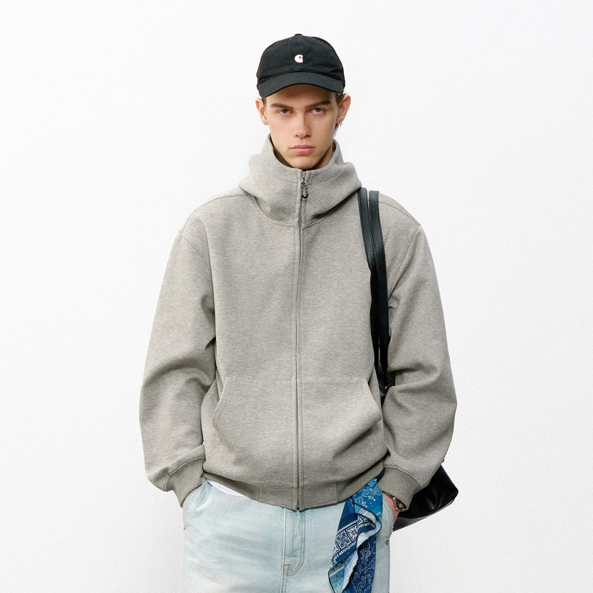 714street花纱连帽拉链开衫卫衣男2026春季情侣重磅高领上衣外套