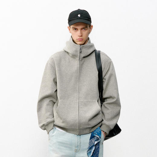 714street花纱连帽拉链开衫卫衣男2026春季情侣重磅高领上衣外套 商品图0