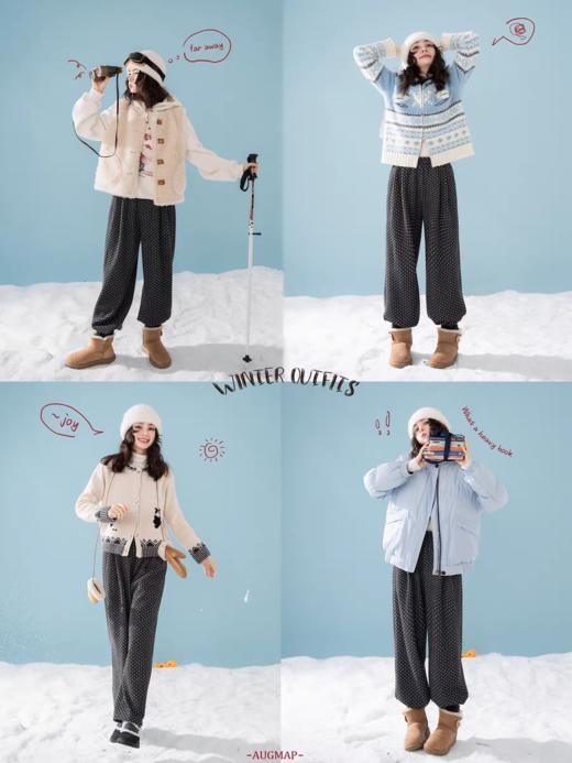 浮生八记/25D242/复古波点格纹冬日加绒高克重卫裤 商品图4