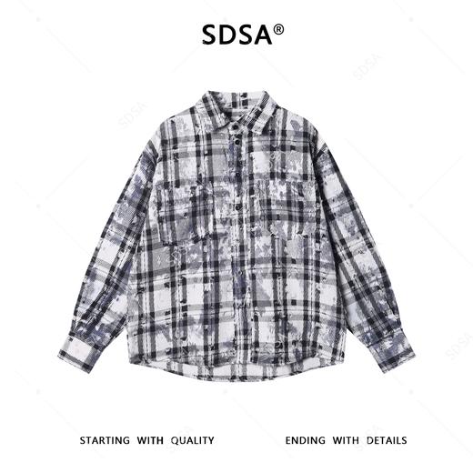31017SDSA秋冬新款痞帅男装韩版磨破撞色格纹格子翻领长袖衬衫百搭时尚 商品图1