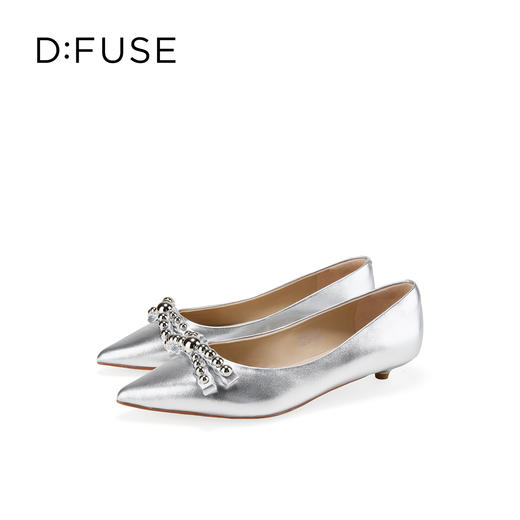 Dfuse迪芙斯2026春季新款尖头双条钉珠蝴蝶结皱纹羊皮小猫跟单鞋女鞋DFE1111050 商品图8