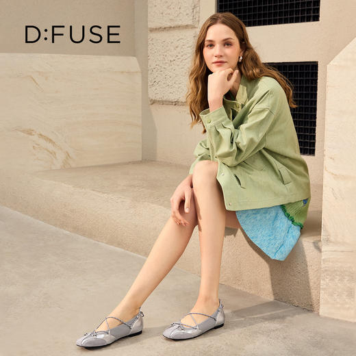 Dfuse迪芙斯2026春季新款方头羊皮网布拼接交叉绑带芭蕾舞鞋玛丽珍单鞋DFE1111090 商品图1