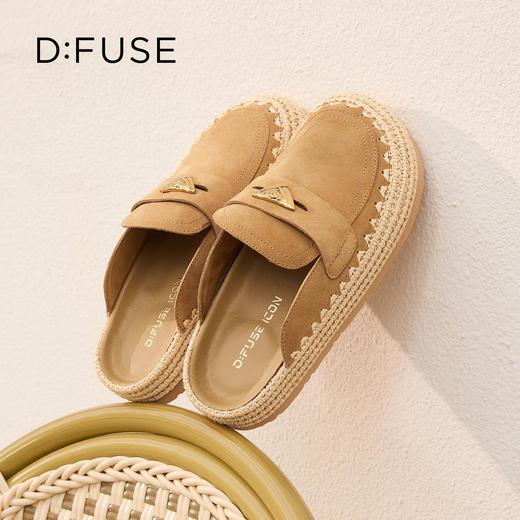 Dfuse迪芙斯2026春季新款包头编制手工感麻线鞋底穆勒拖鞋半包头拖鞋女鞋DFE1110074 商品图5