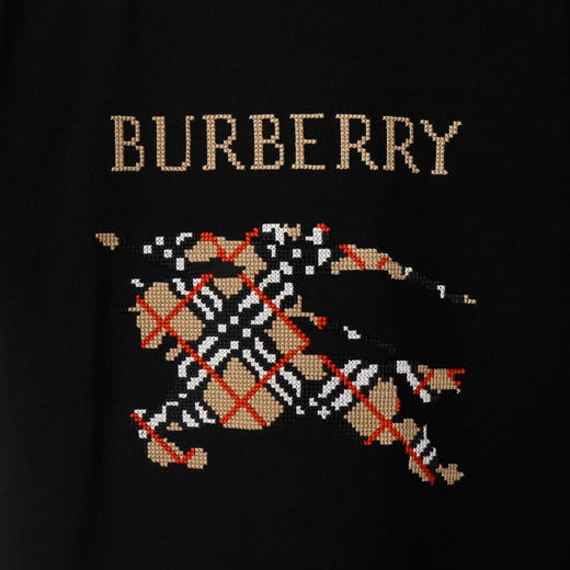 BURBERRY 巴宝莉 女士十字绣马术骑士徽标棉质圆领短袖T恤 黑色 8110957 A1189 商品图1