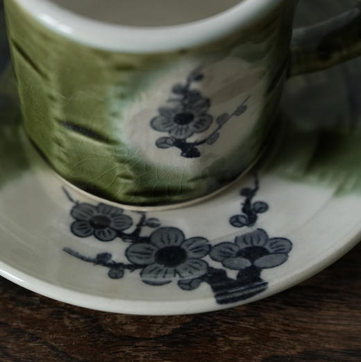日本织布烧手绘梅花咖啡杯碟 X1454 商品图2