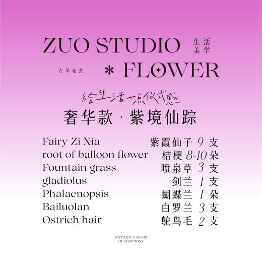 奢华款【紫境仙踪】紫霞仙子9支/桔梗8-10朵/喷泉草3支/剑兰1支/蝴蝶兰1朵/白罗兰3支/鸵鸟毛2支/优雅浪漫感/氛围感鲜花 商品图3