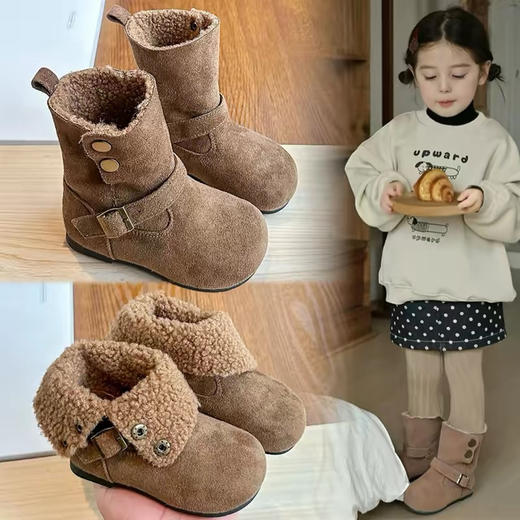 🔥【岁愿冬季新款儿童品质版两穿加绒保暖百搭绒面棉短靴】👉一靴封神！是短靴又能变长靴，过年搭啥都好看🧧 配毛衣 + 裙子是温柔小甜妹，拍照连滤镜都省了！ 商品图0