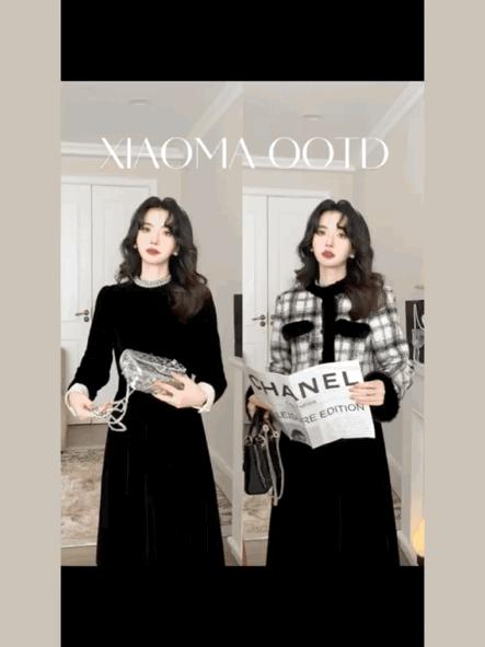 Max Daex®🇭🇰赫本风丝绒收腰连衣裙年会C位必出片 美到发晕新年战袍 经典贵气小黑裙重工镶钻款【法式优雅赫本风丝绒收腰连衣裙】 商品图1