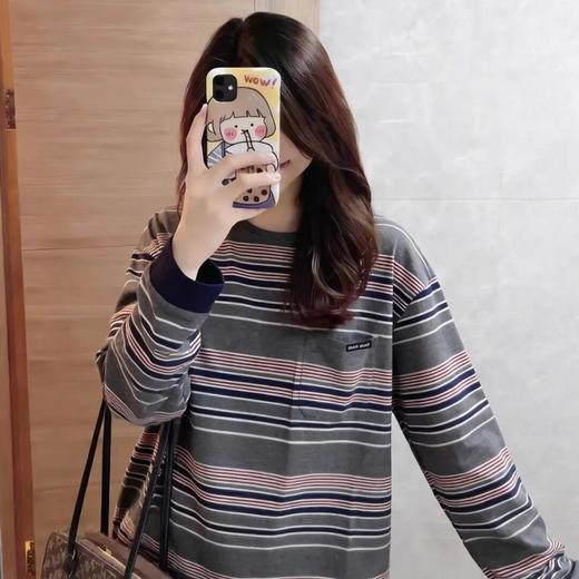 缪系~26早春红蓝条纹海报款复古条纹徽标，男女色织双纱纯棉圆领长袖 商品图1