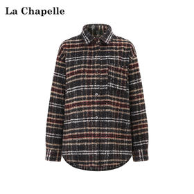 天猫同步【羊毛加厚衬衣】拉夏贝尔/La Chapelle软糯舒适！宽松时髦格子衬衫单排扣粗花呢短外套