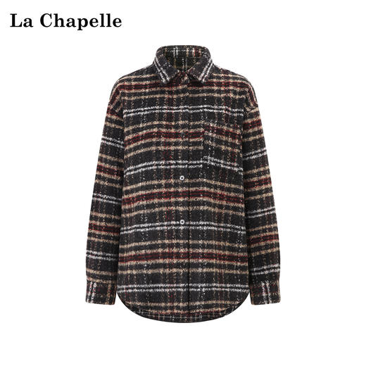 天猫同步【羊毛加厚衬衣】拉夏贝尔/La Chapelle软糯舒适！宽松时髦格子衬衫单排扣粗花呢短外套 商品图0