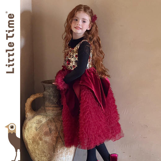 littletime女童连衣裙2025秋冬新款圣诞新年韩版加绒保暖公主裙 商品图1