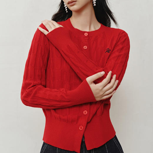 NEELLY纳俪商场同款冬季新款显白软糯绞花针织开衫女休闲百搭上衣N25121A01166 商品图2