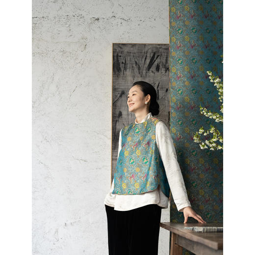 牧衣游原创 38姆米重磅莲织锦桑蚕丝马夹时尚复古禅意马甲 万象 商品图1