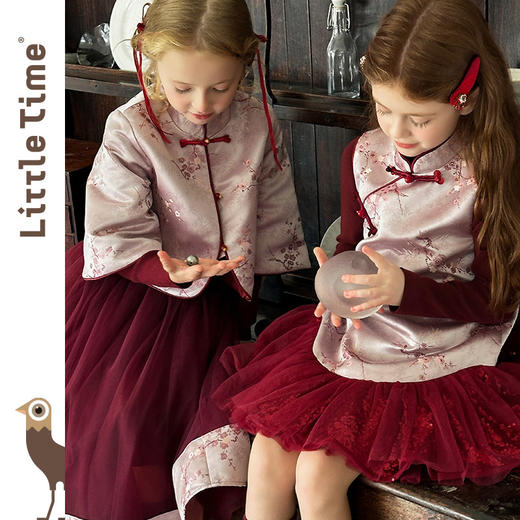 littletime新中式女童旗袍连衣裙拜年服立领盘扣花卉喜庆拜年服 商品图2