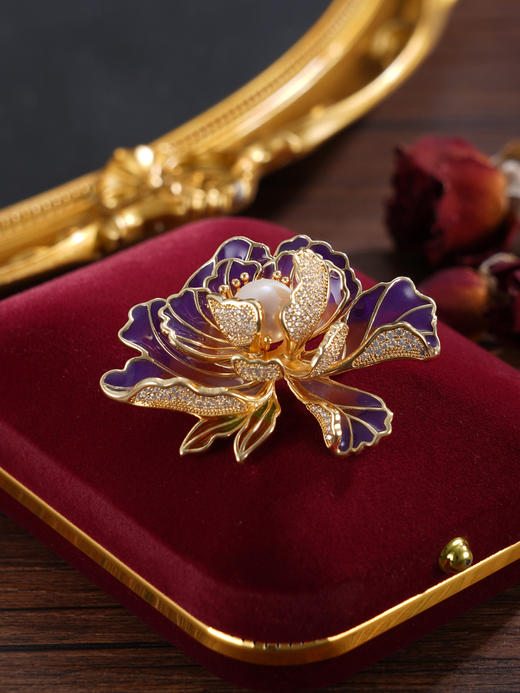子佩集【倾国芳华】珍珠惜王妃胸针【ZXXZ005】10mm珠镀金牡丹三色2601 商品图9