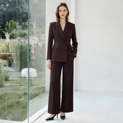 IWY/轻奢极简风西装套装女秋冬勃艮第红双排扣职业装通勤气质WCPV332 商品图0