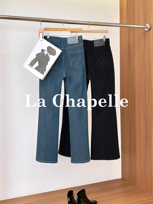 专柜实拍【四面弹微喇裤】拉夏贝尔/La Chapelle版型很棒~ju显比例！高腰修身直筒牛仔裤显瘦显腿长 商品图2