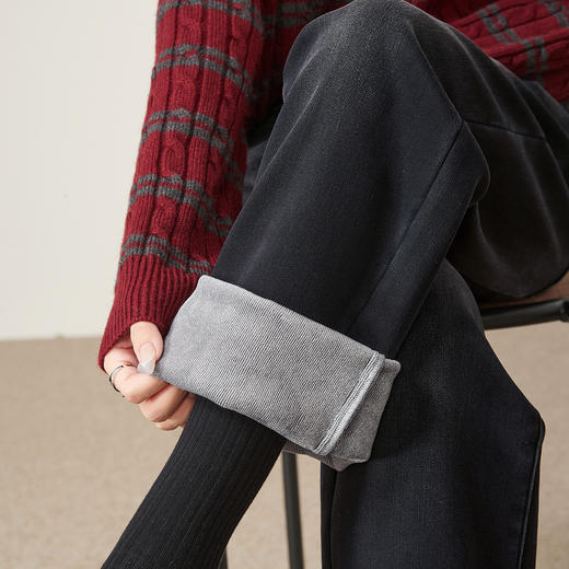 【厚绒-窄版-直筒牛仔】逸阳冬加绒加厚弹力宽松显瘦保暖直筒裤7308 商品图10