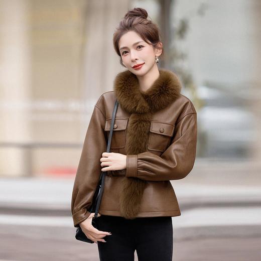 时尚显瘦洋气狐狸毛拼接，收腰显瘦短款麂皮绒羽绒服HR-MLSF8571 商品图1