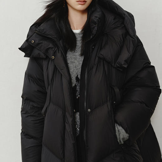 NEELLY纳俪商场同款冬新款时尚廓形连帽长款羽绒服女90白鸭绒外套N25121L01173 商品图2