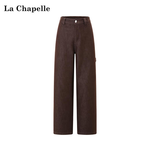 天猫同步【磨毛工装风牛仔】拉夏贝尔/La Chapelle高腰后松紧大口袋显瘦百搭直筒阔腿裤 商品图1