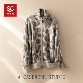 100%Baby小山羊绒~经典豹纹翻领拉链加厚外套女BABY260521