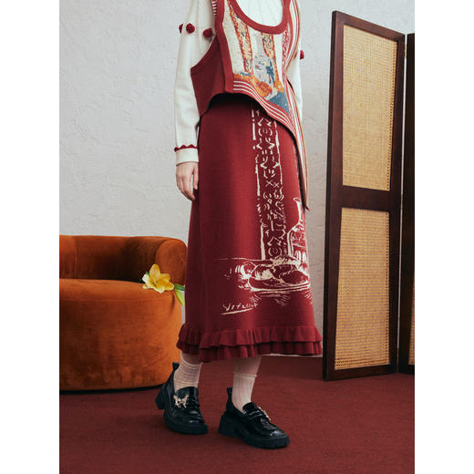 两三事梵高文艺游吟诗稿2026春季新款花色毛织背心半身裙两件套女 商品图2