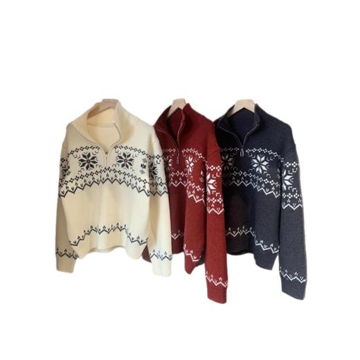氛围感费尔岛毛衣！双色几何提花羊毛半门襟立领毛衣女2026秋冬新款！ 商品图4