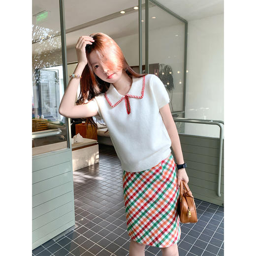 <曾小咸推荐>撞色翻领短袖针织T恤 商品图2