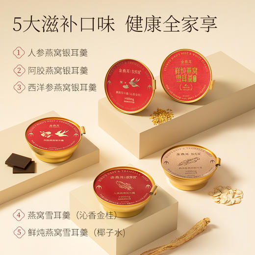 金燕耳唐宫宴物·五福滋养礼盒  燕窝银耳羹全家福礼盒 孝敬长辈/走亲访友/礼赠贵人 商品图3