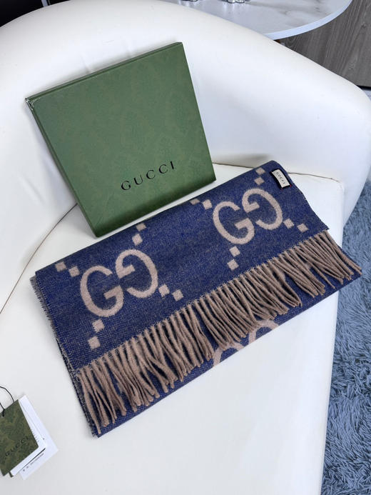 秋冬特惠💰260 古驰围巾 大G流苏 新爆款  经典双大g 双面提花流苏围巾 商品图3