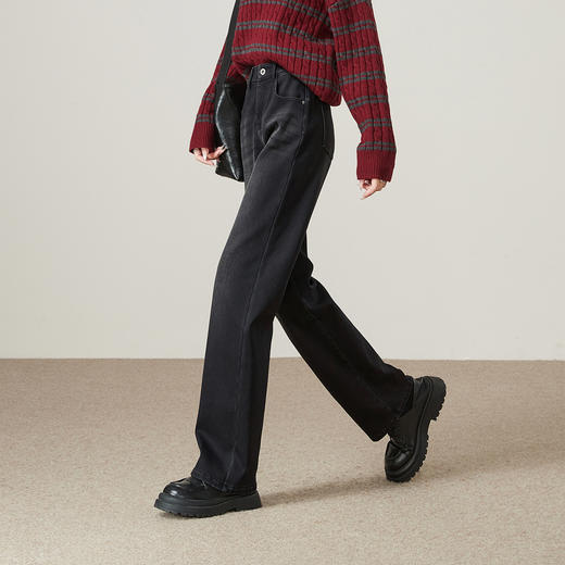 【厚绒-窄版-直筒牛仔】逸阳冬加绒加厚弹力宽松显瘦保暖直筒裤7308 商品图12