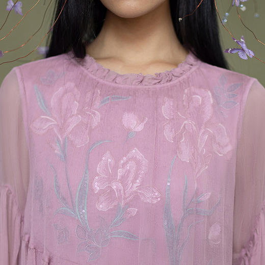 【林栖设计小店】暮山鸢尾|桑蚕丝绣花钉珠层次感仙气2026春新款连衣裙1961024 商品图3