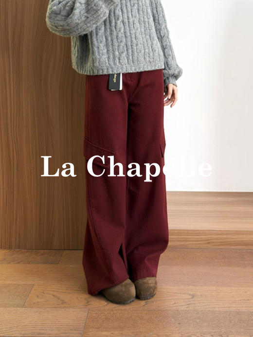 专柜实拍【宝藏酷型！】拉夏贝尔/La Chapelle磨毛保暖舒适~高腰厚款宽松直筒休闲牛仔工装裤 商品图2