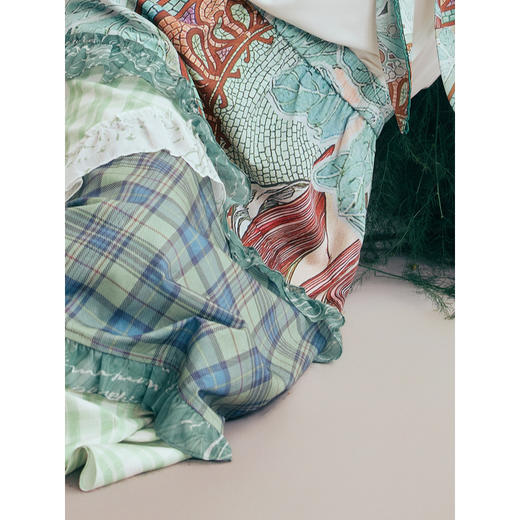 两三事 春野森会 2026春季新款小清新拼布印花荷叶边半身裙 商品图3