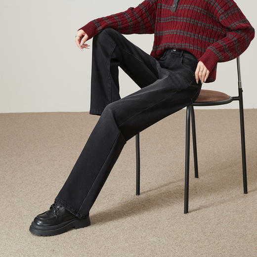 【厚绒-窄版-直筒牛仔】逸阳冬加绒加厚弹力宽松显瘦保暖直筒裤7308 商品图8