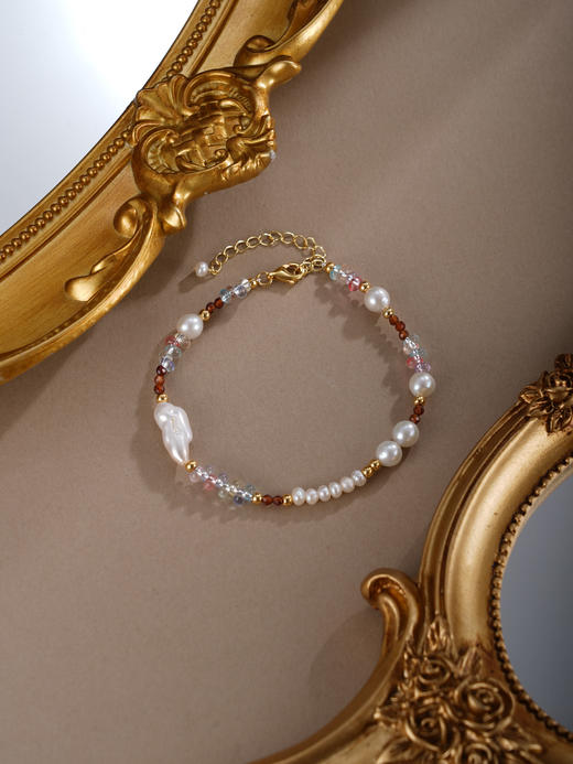 子佩集【虹落星渊】银S925珍珠惜王妃手链【SGB0680001】5.5mm大珠巴洛克镀金2601 商品图6