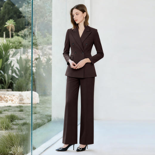 IWY/轻奢极简风西装套装女秋冬勃艮第红双排扣职业装通勤气质WCPV332 商品图2