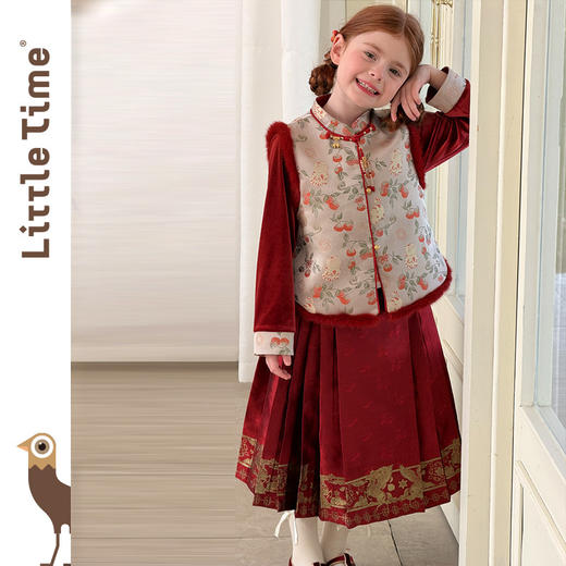littletime新中式事事如意马甲马面裙套装女童红色喜庆拜年服 商品图1