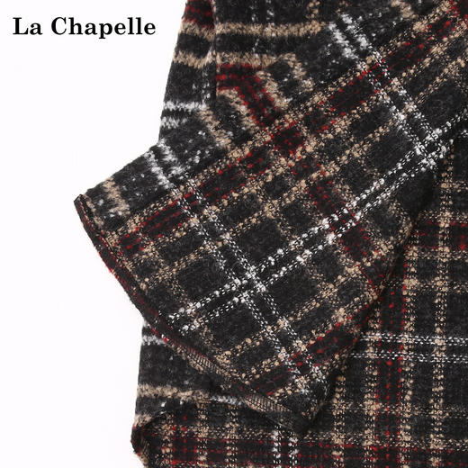 天猫同步【羊毛加厚衬衣】拉夏贝尔/La Chapelle软糯舒适！宽松时髦格子衬衫单排扣粗花呢短外套 商品图4