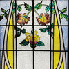 独角鹿西洋古董1900年代法国出品新艺术风格叶蔓繁花主题彩绘玻璃花窗一对 商品缩略图4