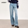 2026春装做旧洗水蝴蝶刺绣高腰拉链直筒牛仔裤 商品缩略图1