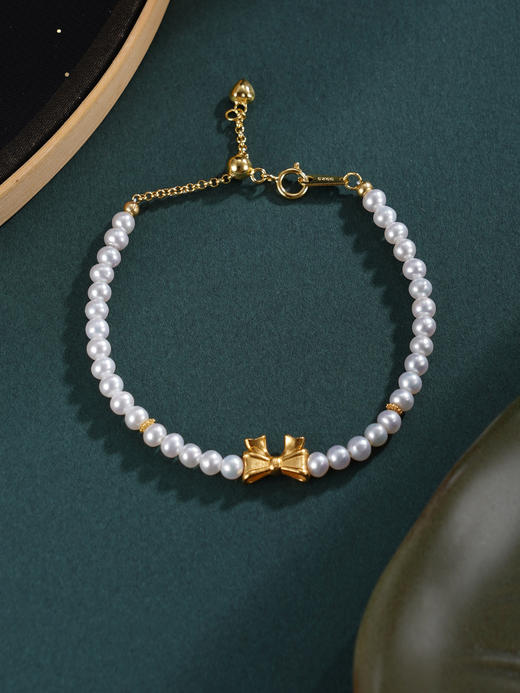 子佩集【巧结情缘】银S925珍珠惜王妃手链【SGB0648001】3.5mm珠镀金蝴蝶结儿童2601 商品图10