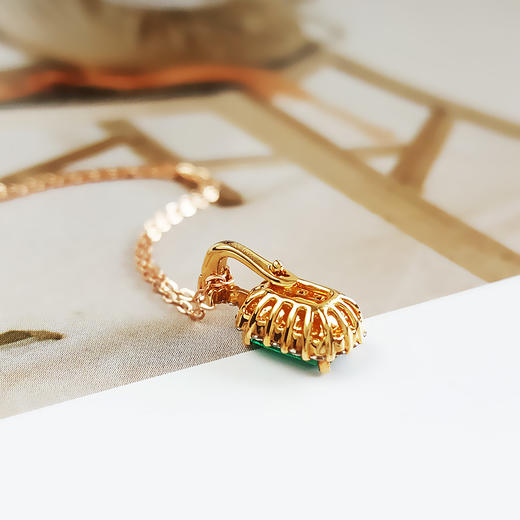 【天然正品】AU750黄金镶钻镶天然艳绿0.50克拉祖母绿吊坠项链 链长：45CM（长度可调节）231225HS69 商品图5