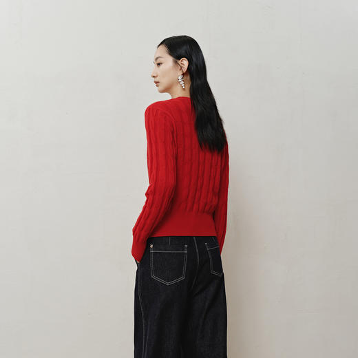 NEELLY纳俪商场同款冬季新款显白软糯绞花针织开衫女休闲百搭上衣N25121A01166 商品图1