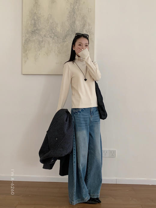 随机送ins风项链一条！双面澳绒中领&堆堆领暖肤衣打底衣女 秋冬休闲长袖保暖内搭上衣 商品图6