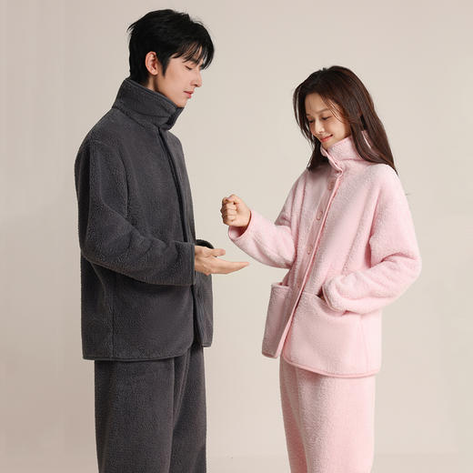 【松软舒适，温暖一整冬】印篱YINGLI秋冬秋冬新款男女款珍贝绒翻领休闲家居服套装可外穿防风保暖家居服 商品图6
